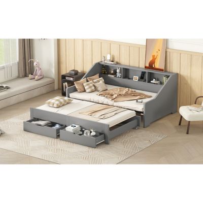 Streamdale Twin-to-King Daybed Frame with Storage and Charging