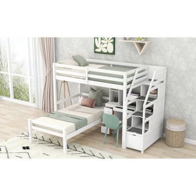 Streamdale Twin Loft Bed with Stairs, Desk, Storage