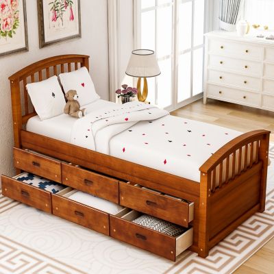 Streamdale Twin Size Platform Storage Bed Solid Wood Bed With 6 Drawers