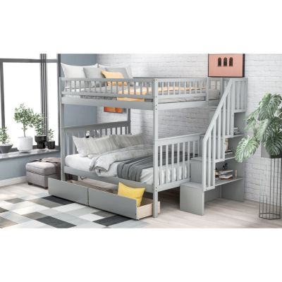 Full Over Full Bunk Bed With Two Drawers And Storage