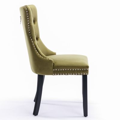 2-PCS Contemporary Velvet Olive-Green  Dining Chairs