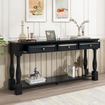 Streamdale 63" Long Navy Console Table with Drawers & Shelf