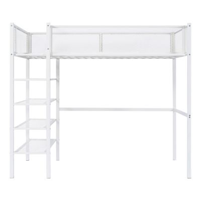 Streamdale Twin Size Metal Loft Bed With 4Tier Shelves And Storage, White