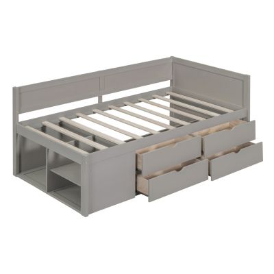 Streamdale Twin Size Daybed With Drawers And Shelves, Gray