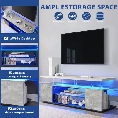 Streamdale Gray 70 Inch TV Stand with LED Gaming Console