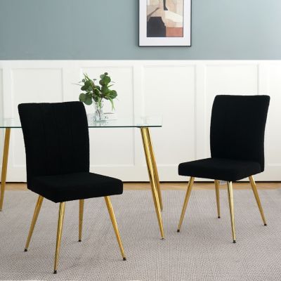 Teddy Wool Dining Chairs with Goldplated Legs (Set of 4)