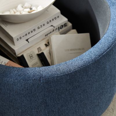 Round Storage Ottoman, 2 In 1 Function, Work As End Table And Ottoman
