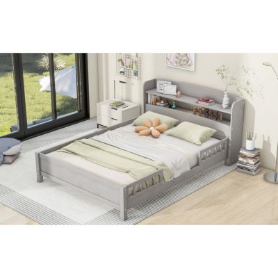 LED Platform Bed with Storage Headboard