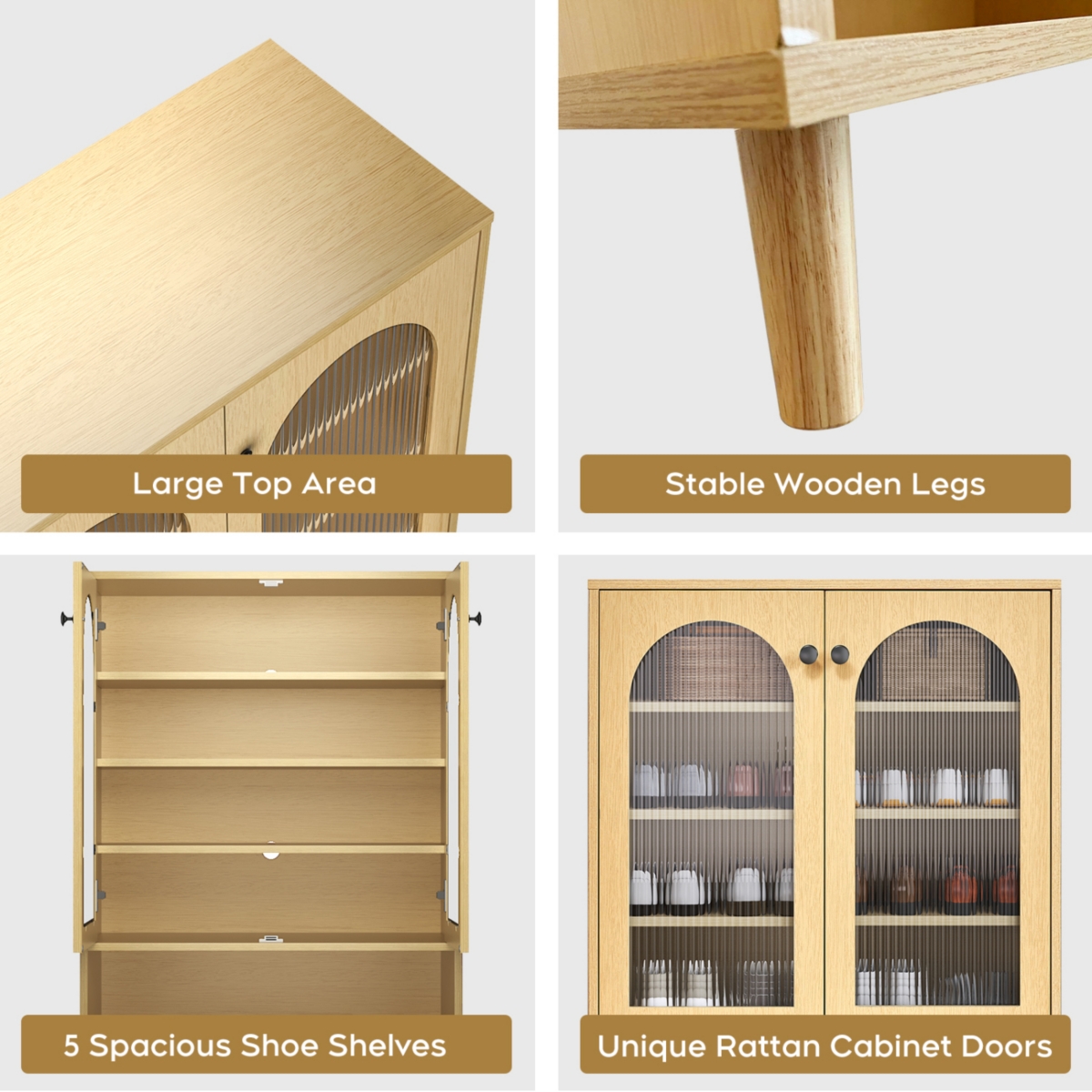 Streamdale Furniture Shoe Storage Cabinet With Adjustable Plates Glass Doors