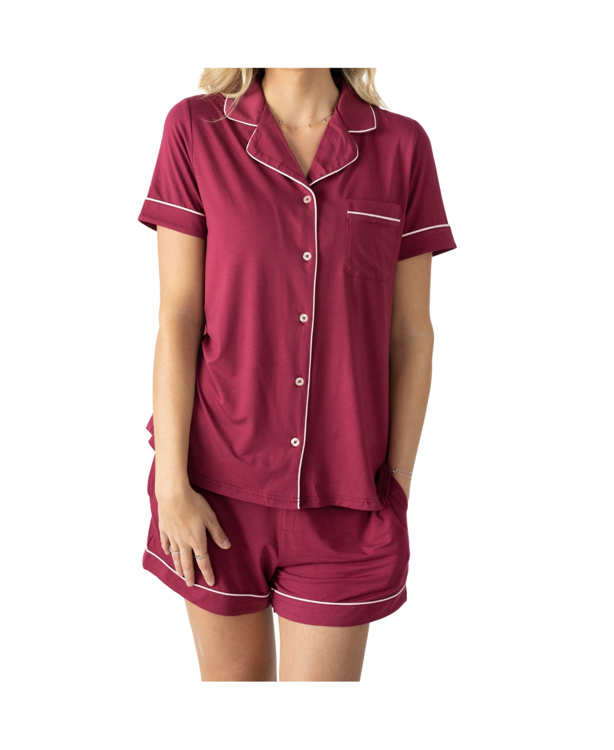 Maternity Clea Postpartum Short Sleeve Pajama Set - Deep berry