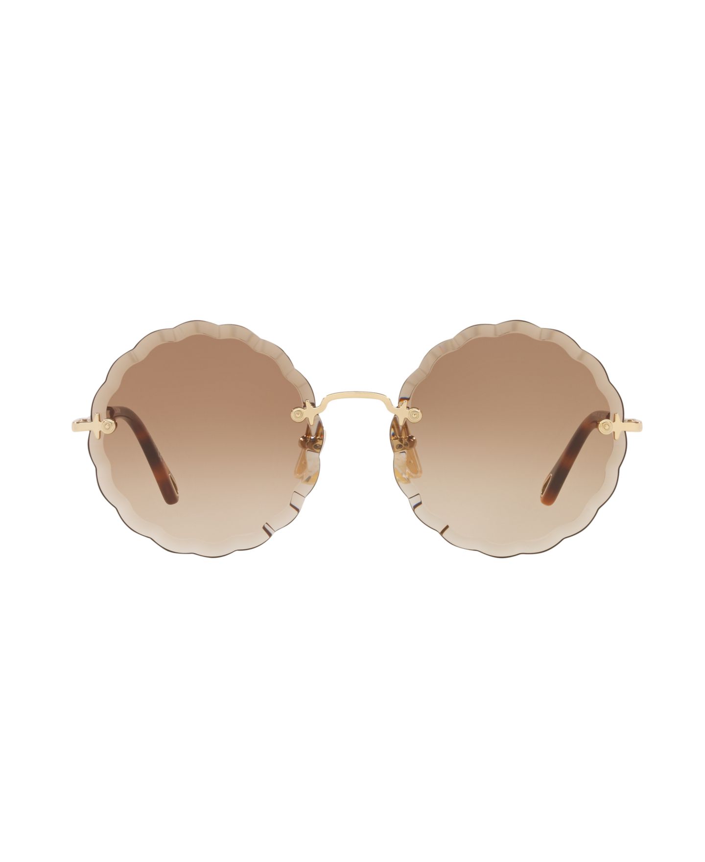 Женские солнцезащитные очки Chloe Round Etched Metal Sunglasses, CH0047S, цвет: Золотой коричневый — фото 5