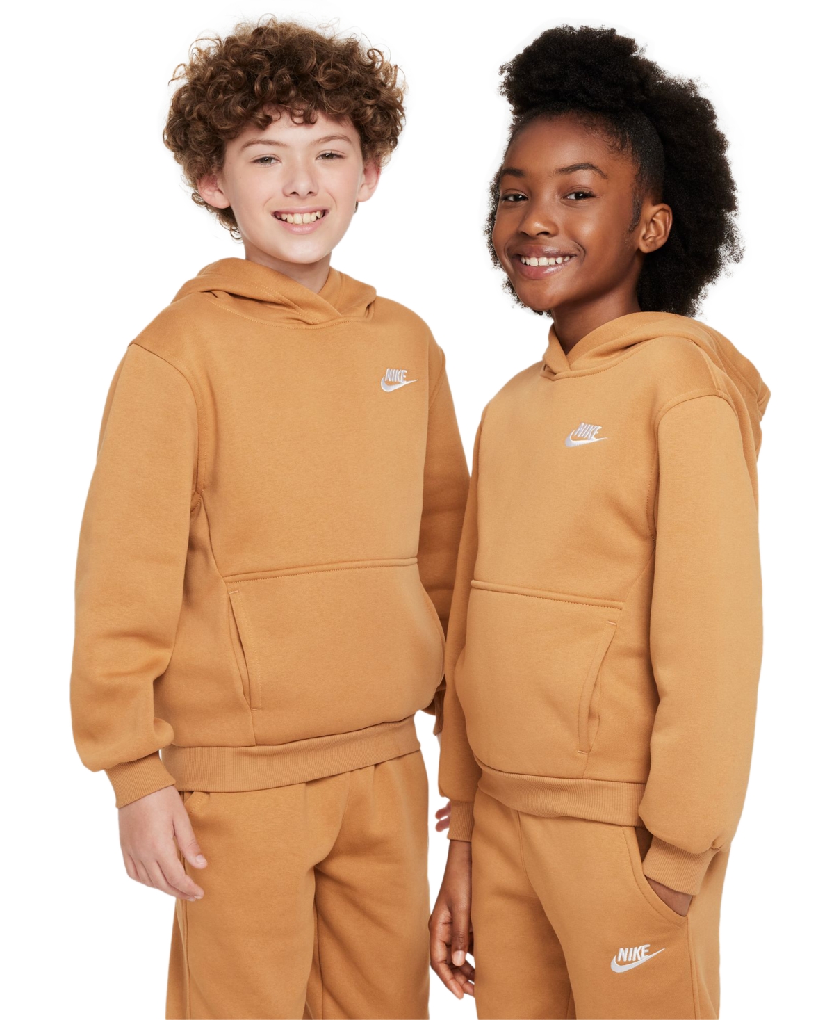 Nike Sportswear Big Kids Club Fleece Pullover Hoodie In Flax,white