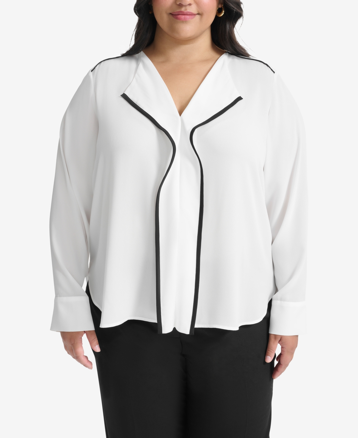 Dkny Plus Womens Control Top Chiffon Blouse In Linen White,black