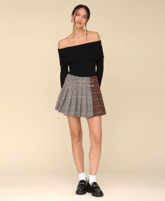 【INCHANT ME】Maison Pleated Mini Skirt Avec Les Filles Women's Mixed Pattern Pleated Mini Skirt
