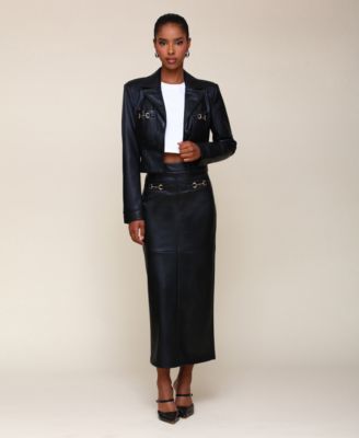 chinese dress ladies Black 2 in 1 Faux Leather Skirt Long Sleeve Midi Dress – AX Paris main image 0