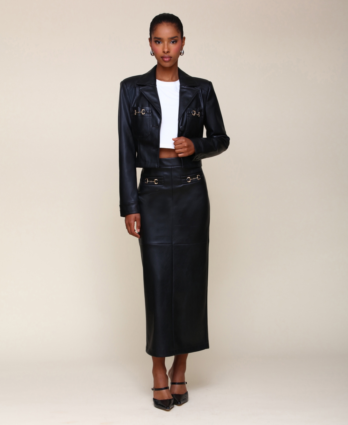 Avec Les Filles Women's Equestrian-Detail Faux-Leather Maxi Skirt