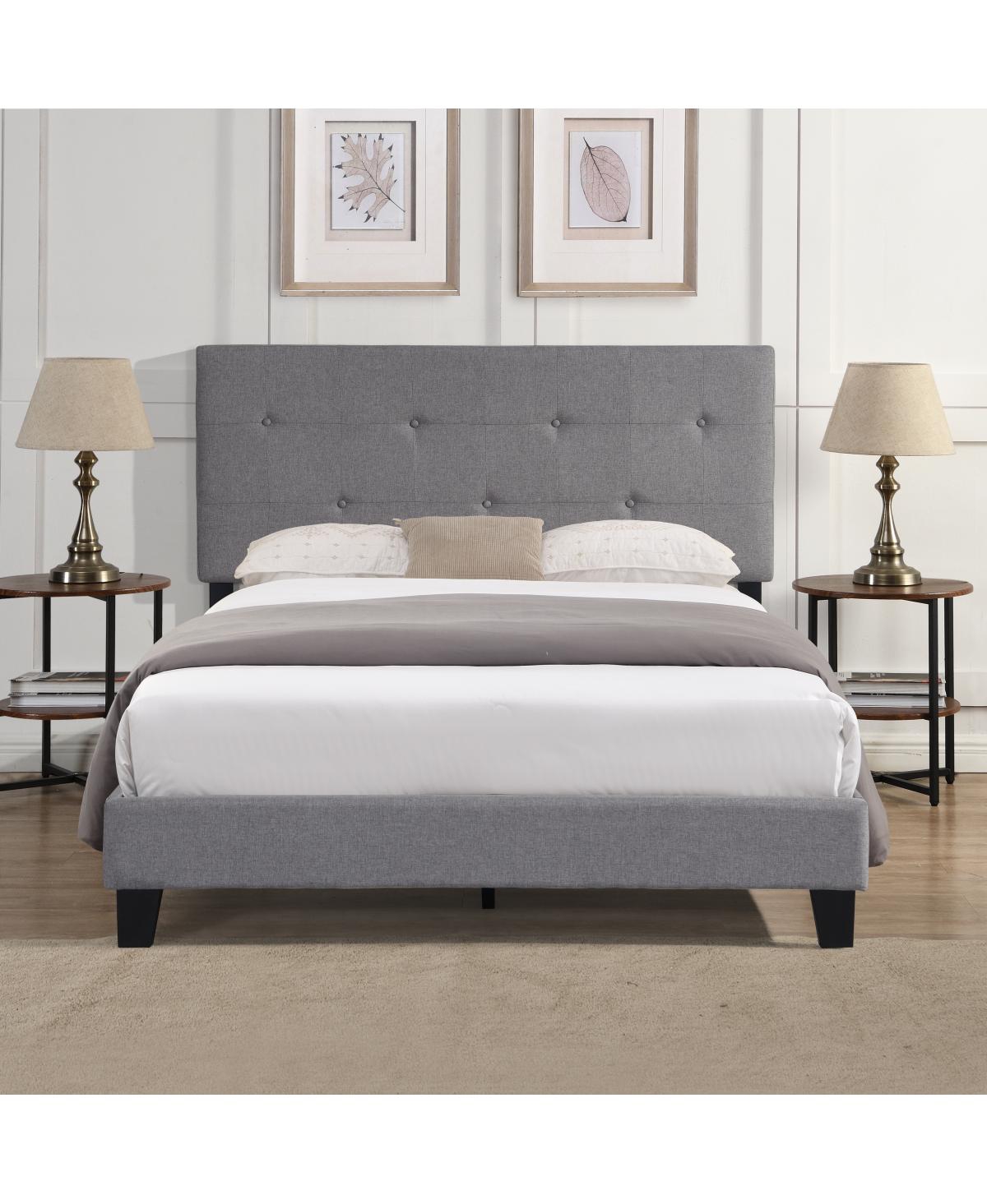Streamdale Furniture Full Size Upholstered Platform Bed Frame With Modern Button Tufted Linen Fabric Headboard