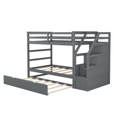 Twin-Over-Twin Bunk Bed With Twin Size Trundle And 3 Storage Stairs