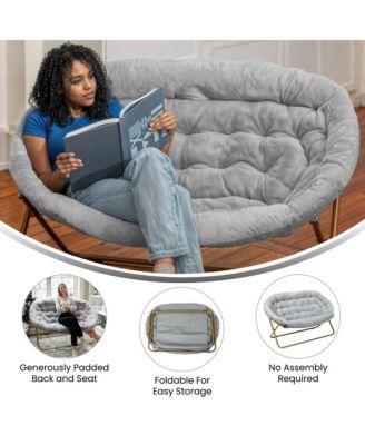 EMMA + OLIVER Double Steel Janey Folding Saucer Chair and Ottoman