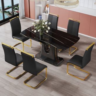 Streamdale Furniture Modern Black Marble Dining Table Set with 6 Chairs ...