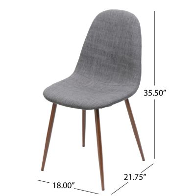 Two Light Grey Fabric Dining Chairs with Iron Legs