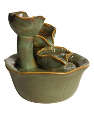 Organic Water Lily 8" High Small Zen Modern Indoor Outdoor Decor Ceramic Tabletop Fountain Outside Garden Patio