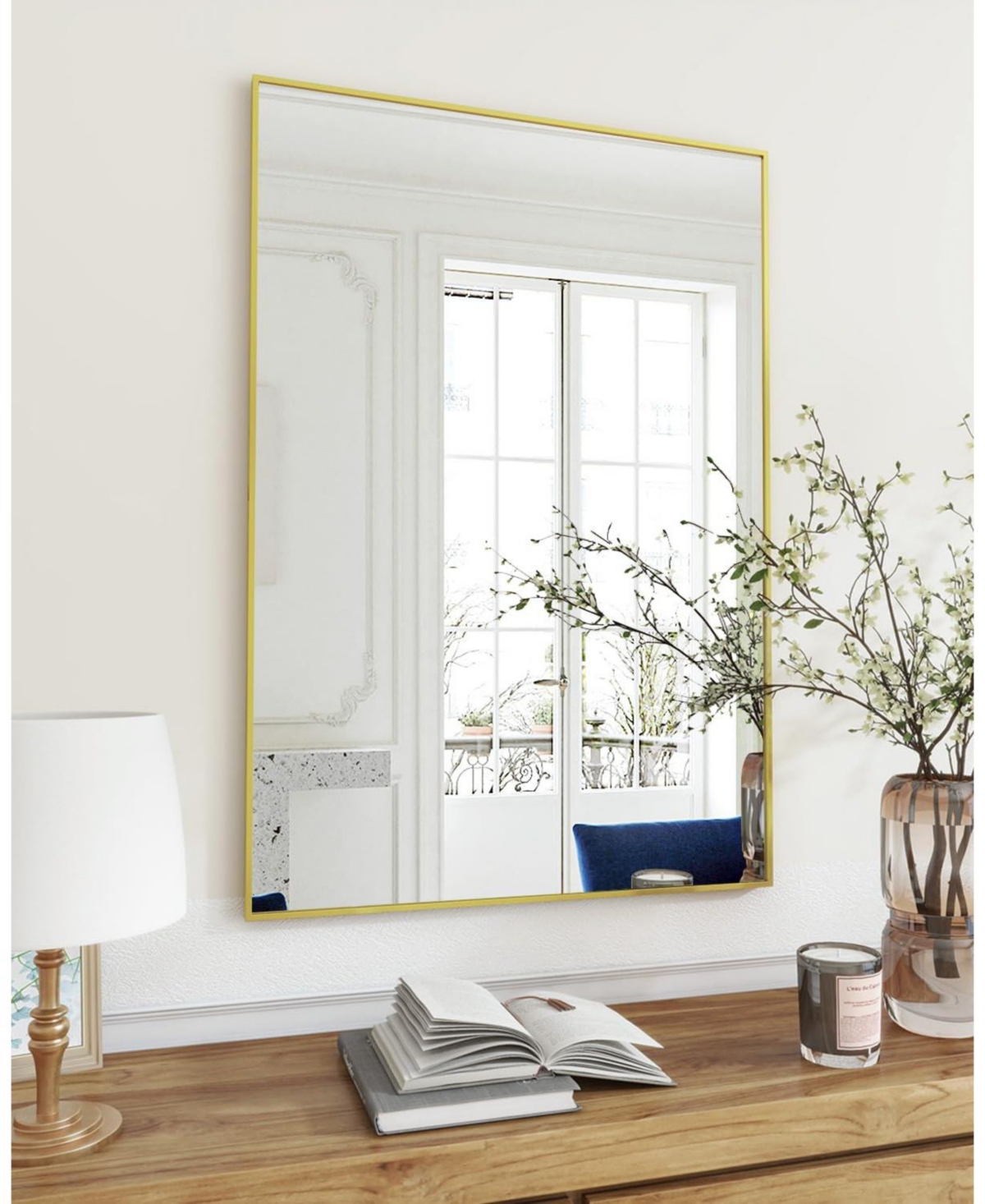24"x36" Rectangular Wall Mirror with Gold Aluminum Alloy Frame - Gold