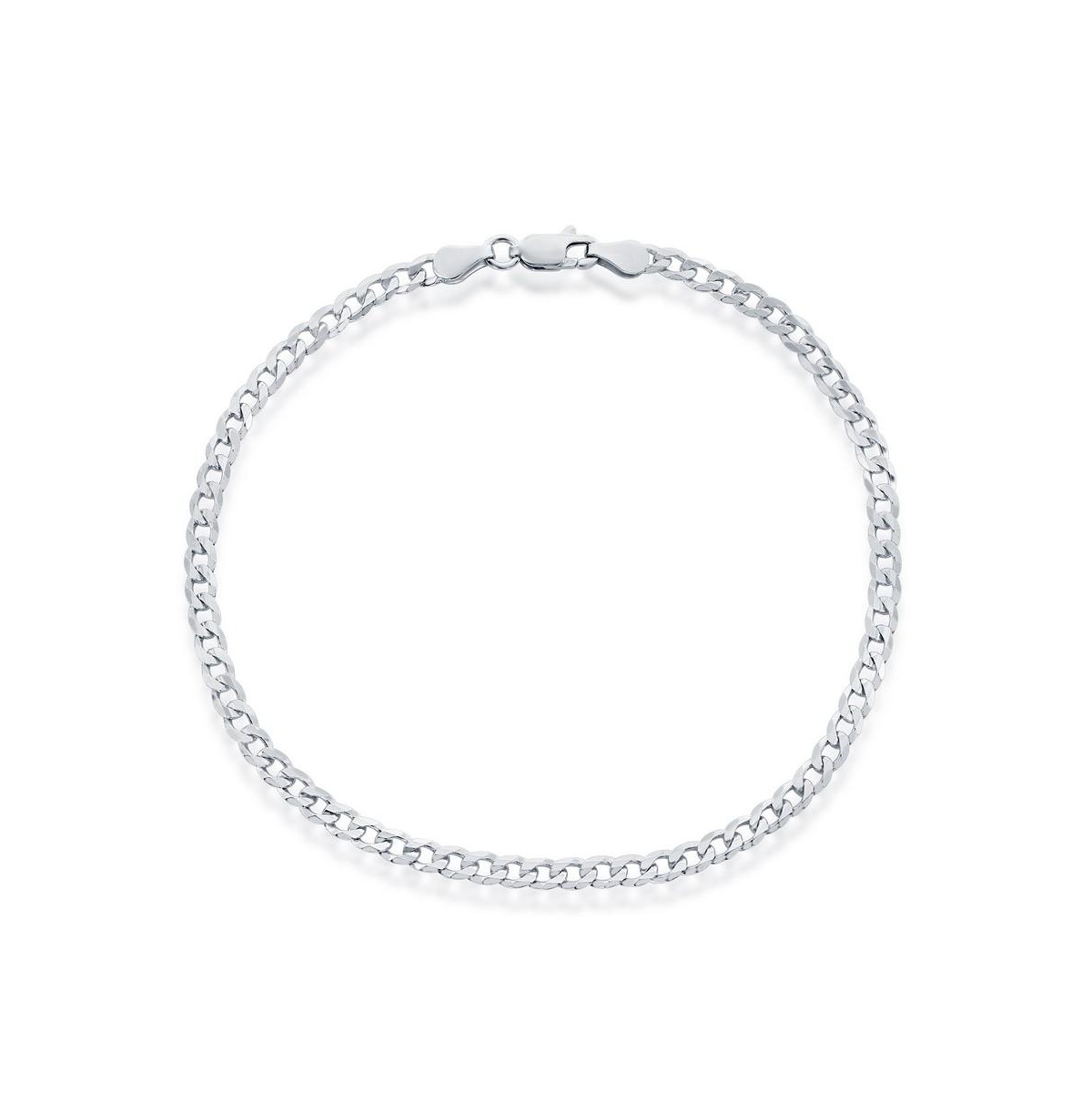 Sterling Silver 3.5mm Cuban Anklet - Rhodium Plated - Silver