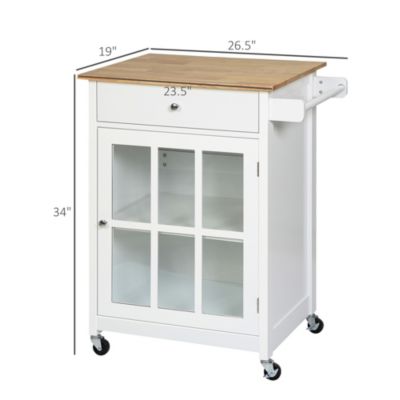 Mobile Serving Kitchen Island Cart Dining Table w/ Rubberwood Top Wheels
