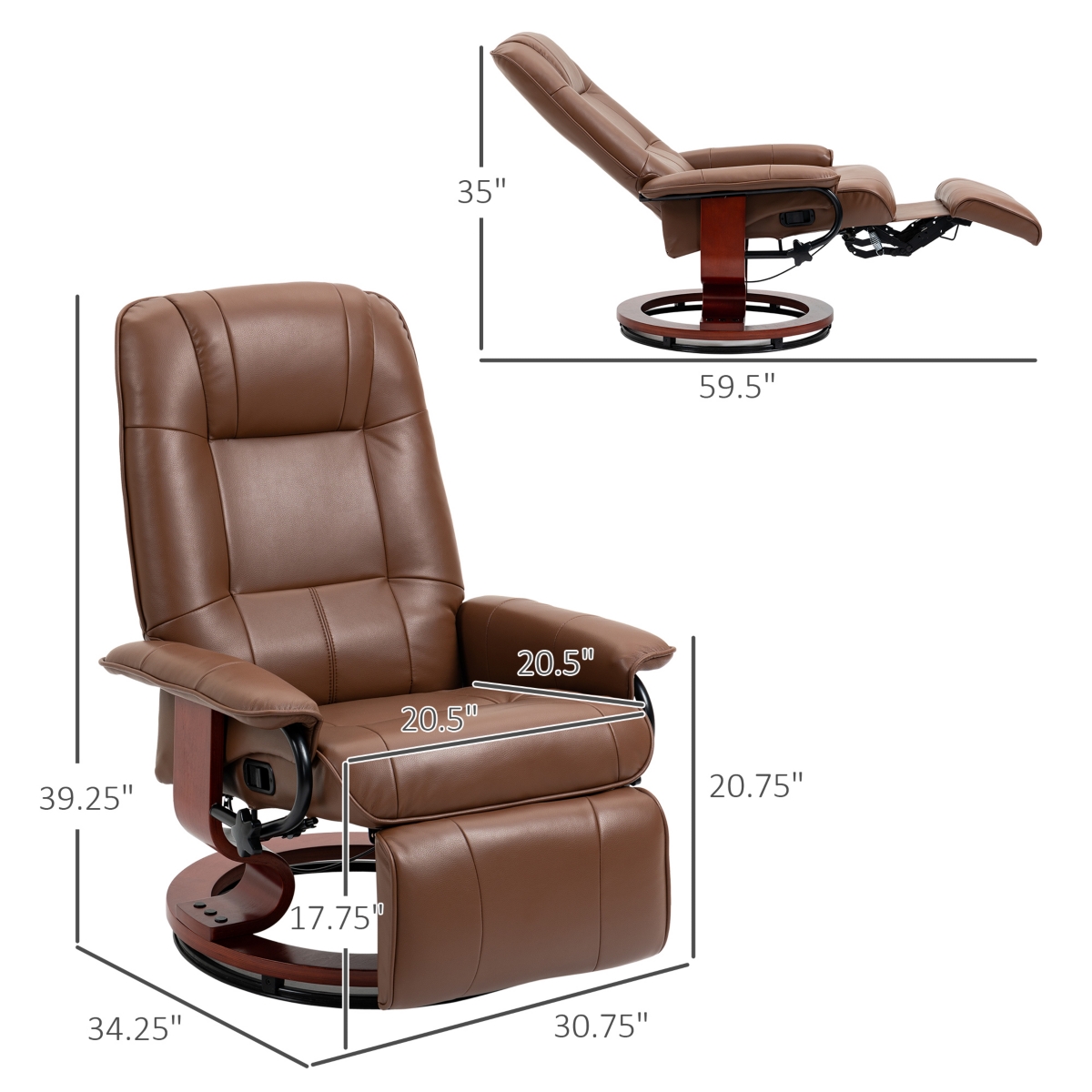 Homcom Faux Leather Manual Recliner with Swivel Wood Base,