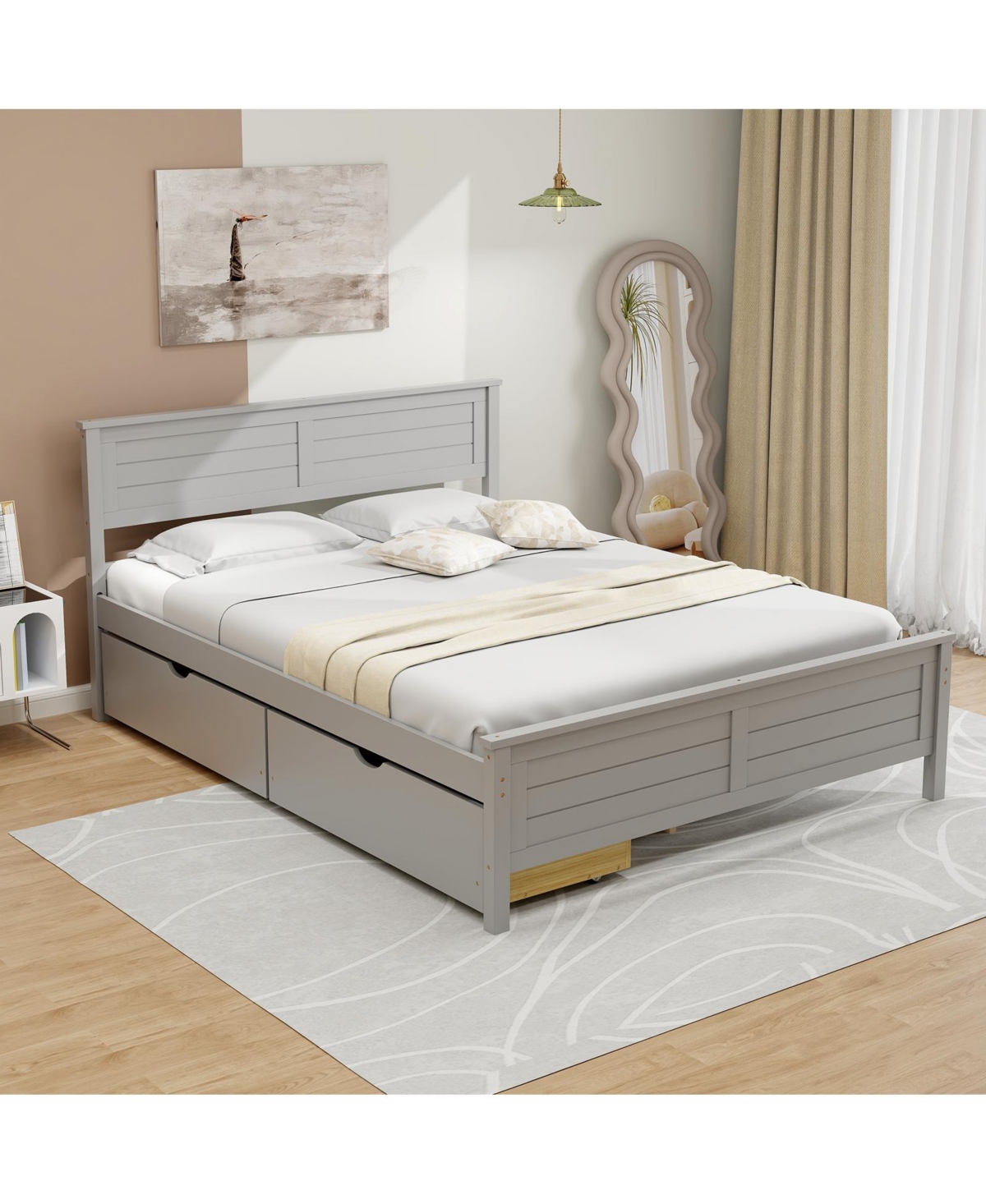 Slickblue Full Size Bed Frame with Storage Drawers and Solid Wood Headboard
