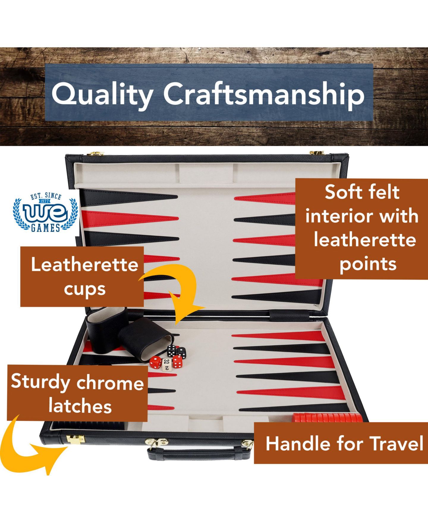 Детская настольная игра WE Games Travel Leatherette Classic Backgammon Board Game, Ages 14+ — фото 2