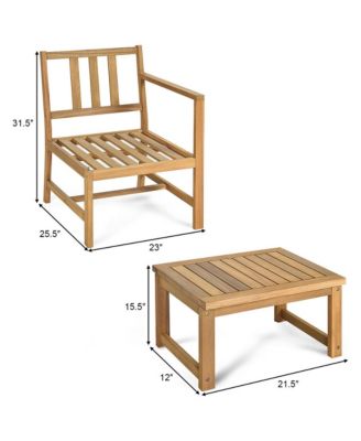 3 in 1 Acacia Wood Furniture Set Patio Outdoor w/ Cushion Coffee Table