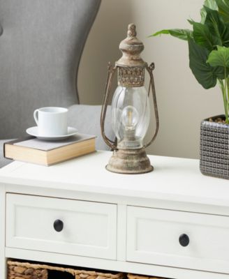 17" Metal  Distressed Antique Style Lantern Accent Lamp