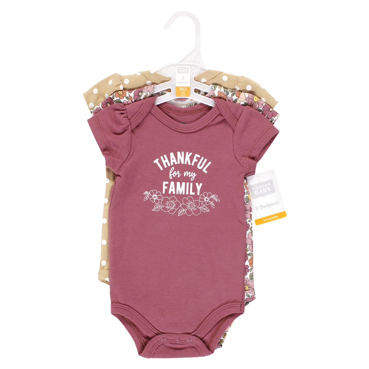 Hudson Baby Baby Girls Cotton Bodysuits,- Thankful floral