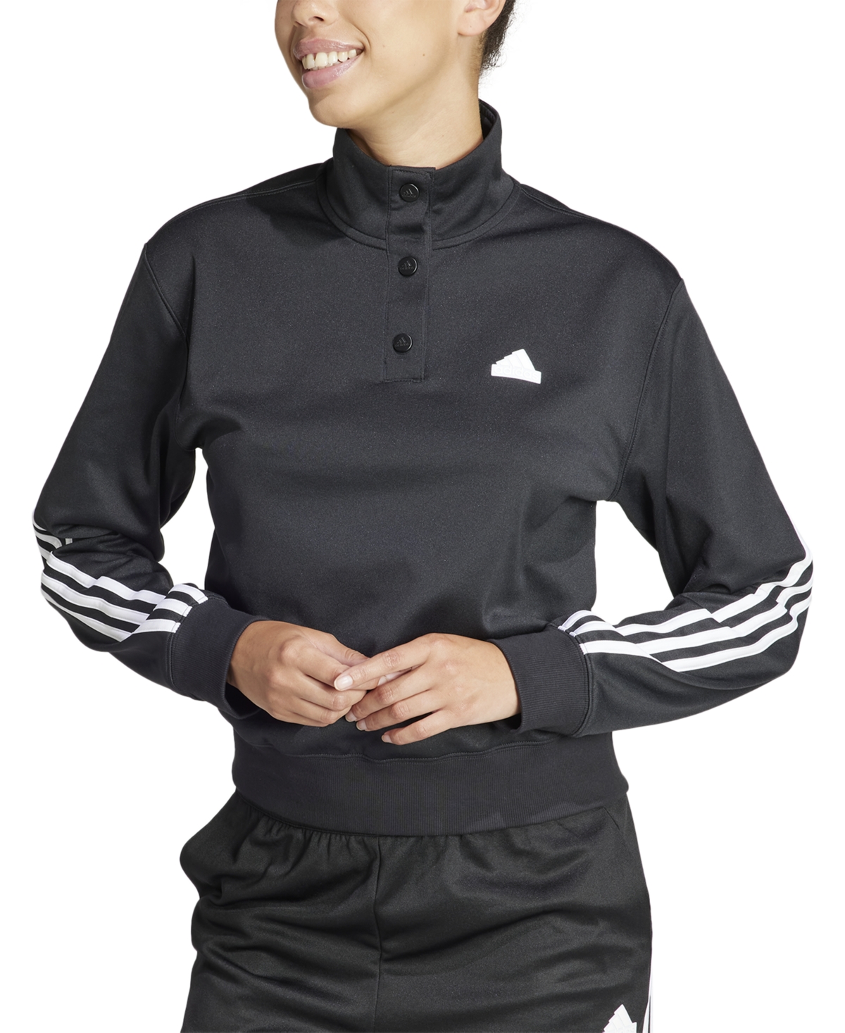 Adidas Originals Women's Iconic 3-stripes Quarter-snap Track Top In Black,white