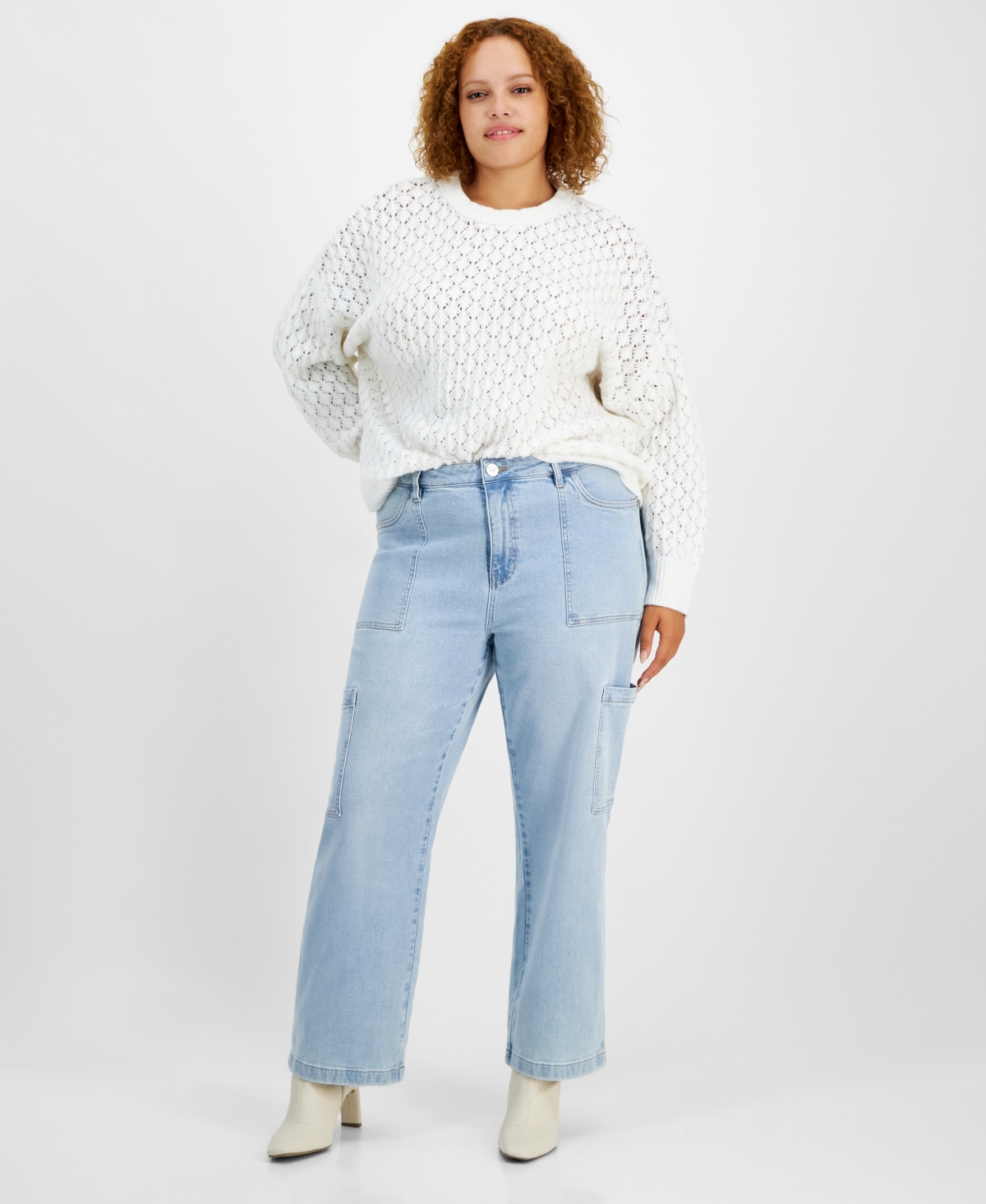 Trendy Plus Size Utility Jeans - Light Wash
