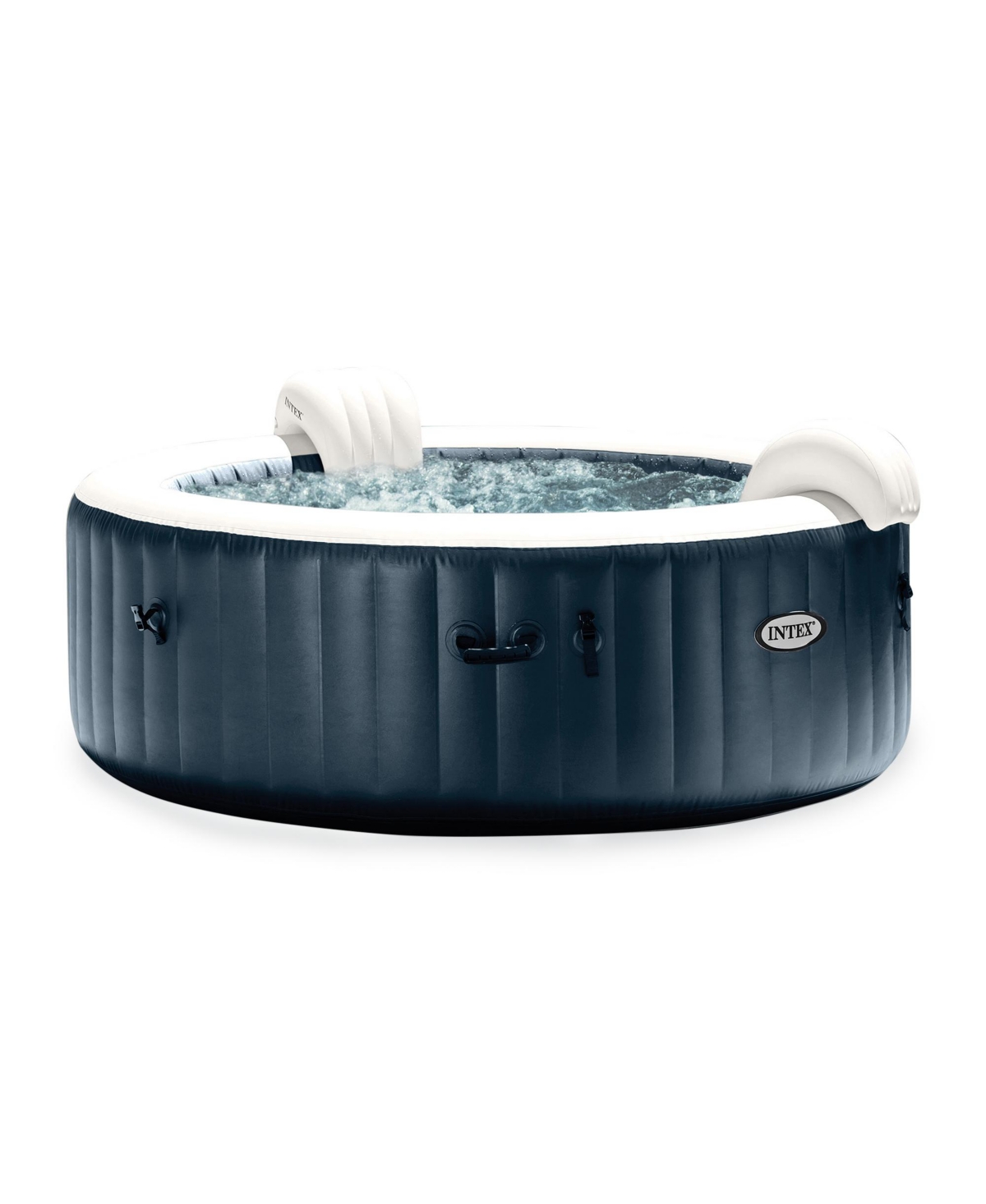 PureSpa Plus 6 Person Inflatable Round Hot Tub Set with 170 AirJets, Blue - Dark Blue