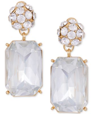 T Tahari - Gold-Tone Pav&eacute; & Rectangle Crystal Clip-On Drop Earrings
