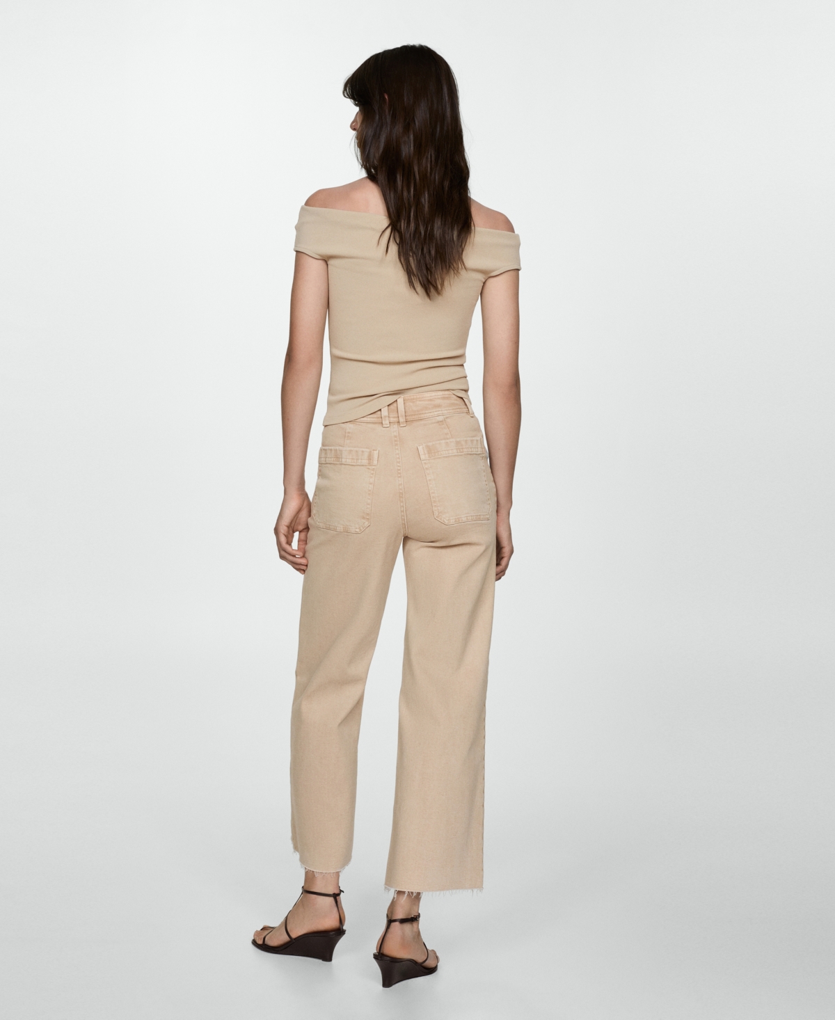 Mango Catherin Culotte High Rise Jeans Sand In Sandy