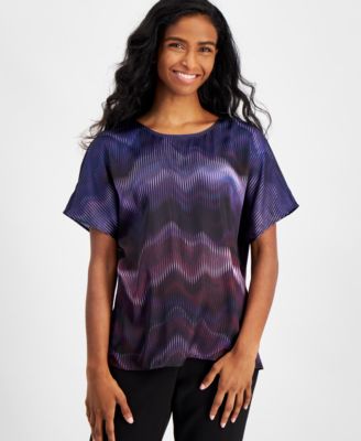 Anne Klein - Petite Abstract-Print Short-Sleeve Top