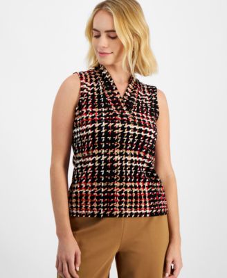 Anne Klein - Petite Pleated-Shoulder Sleeveless Top