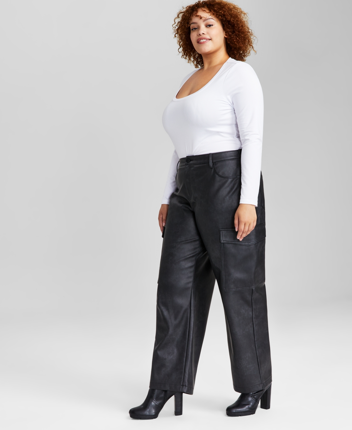 And Now This Trendy Plus Size Faux-Leather Cargo Pants, Created for Macy's