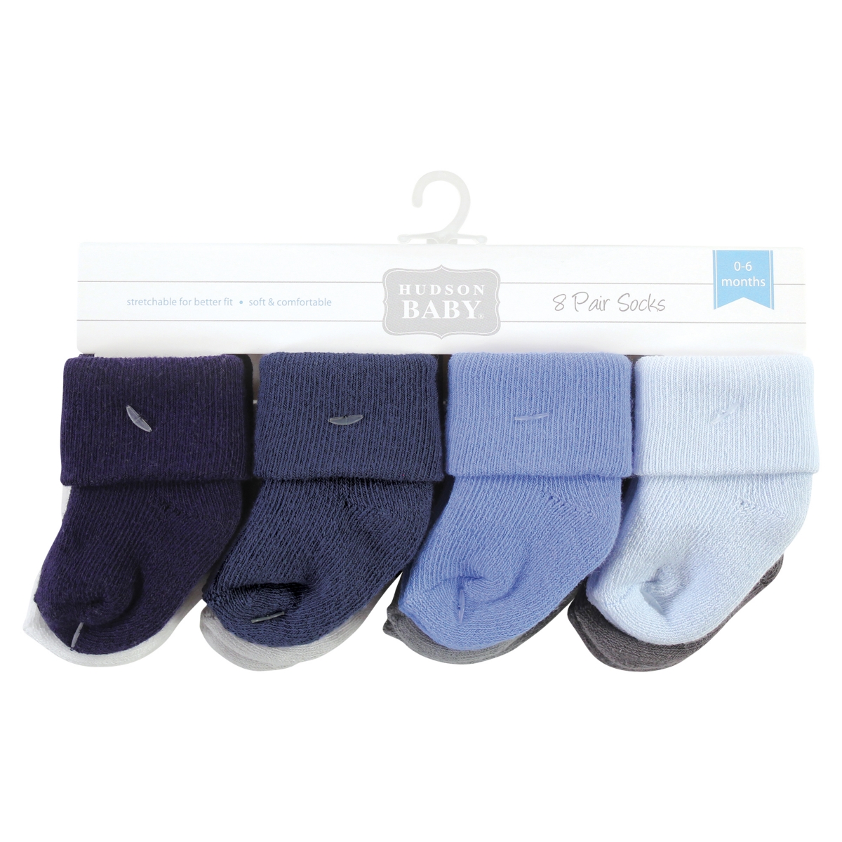 Hudson Baby Baby Boys Cotton Rich Newborn and Terry Socks, Solid Blue Gray 8 Pack Terry - Solid blue gray 8 pack terry
