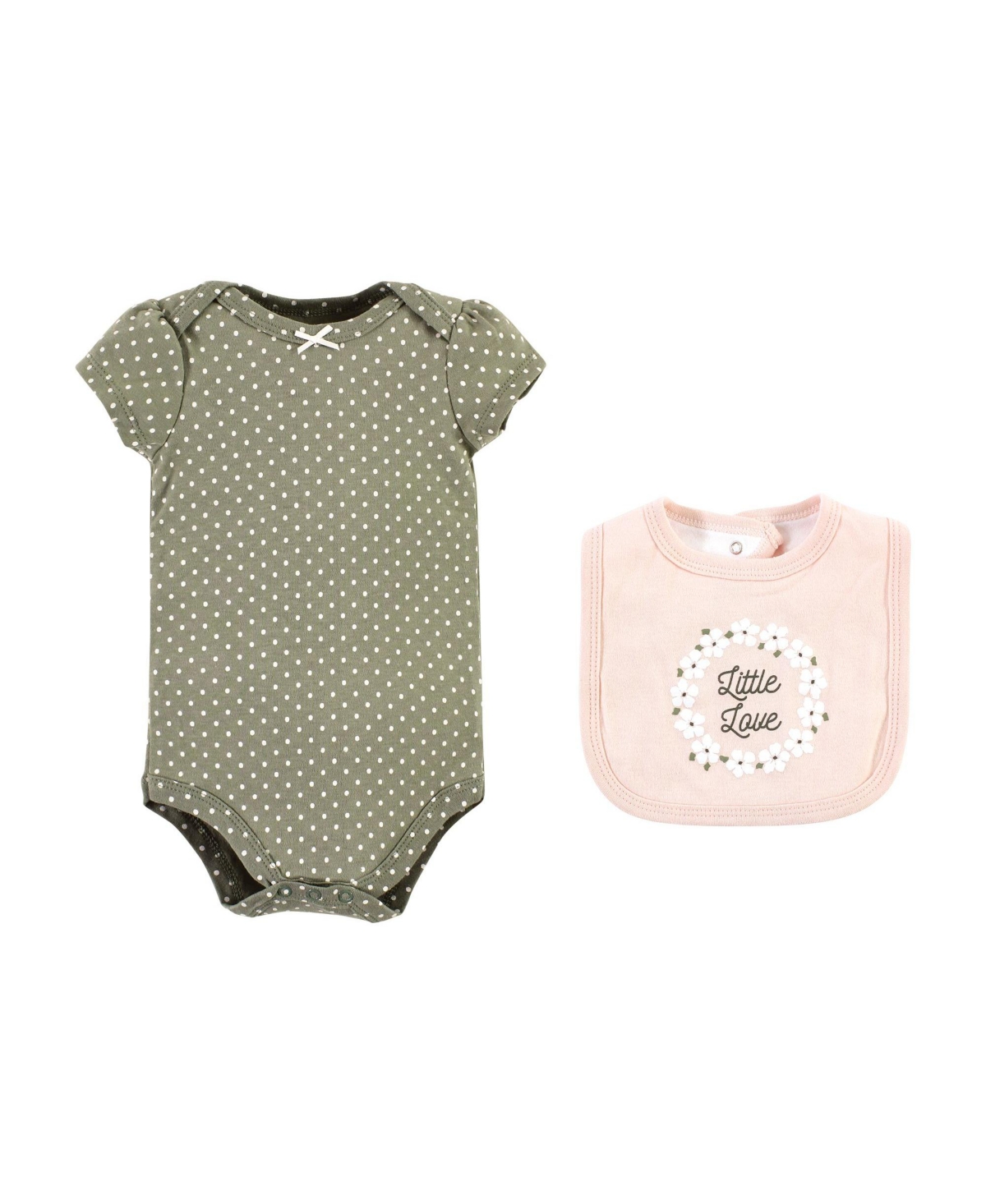 Hudson Baby Baby Girls Cotton Sleep and Play, Bodysuit and Bandana Bib Set,- Sage floral wreath