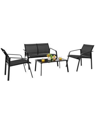 4PCS Patio Conversation Futniture Set w/ Fabric and Anti-Rust Steel Frame Grey