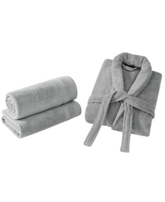 Solid Bath Towel Set and Robe in Gift Box