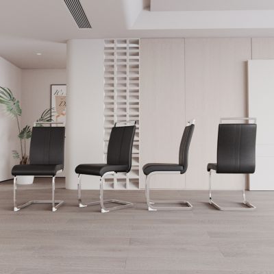 Modern Leather Upholstered Dining Chairs with Metal Legs (Set of 4)