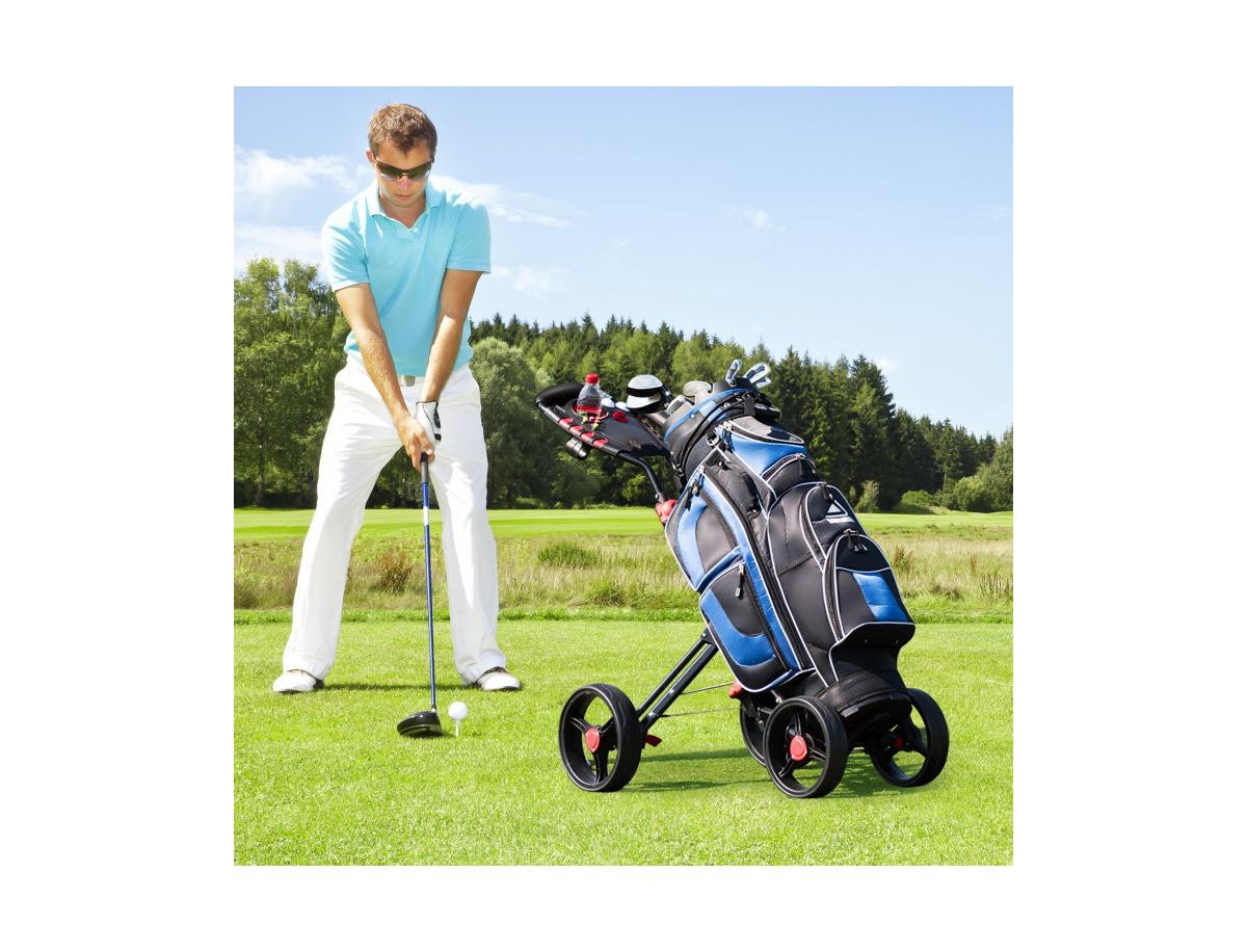 Slickblue 4 Wheel Folding Golf Pull Push Cart Trolley - Black and Red