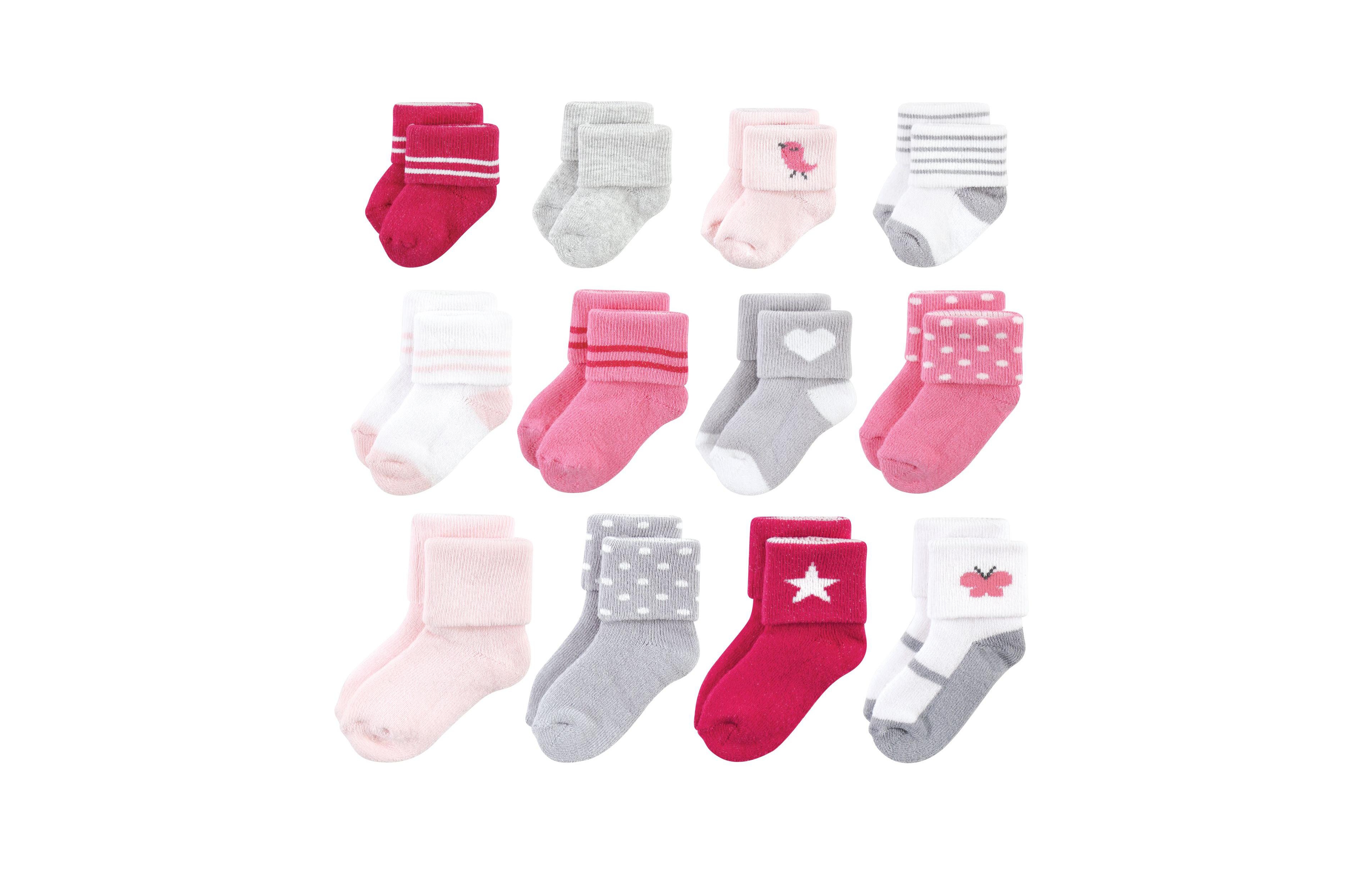 Hudson Baby Baby Girls Hudson Grow With Me Socks 12pk, Bird, 0-24 Months